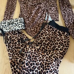 Leopard Print Top and Pants Set with Sparkly Wristlet size M